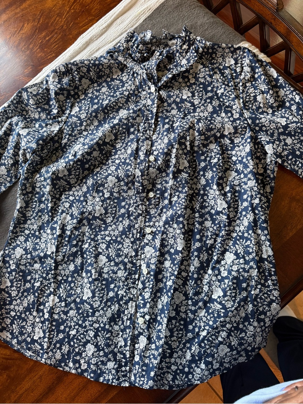 J. Crew Navy Blue and White Floral Button-Down Shirt